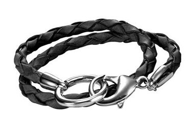 Leder-Armband, schwarz-silber von Heine