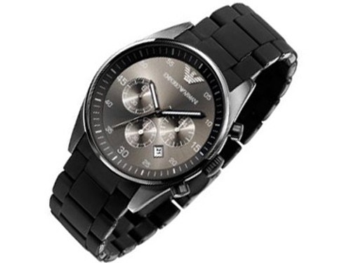 Emporio Armani Herren Uhr AR5889 mit Silikon Armband und Chronograph