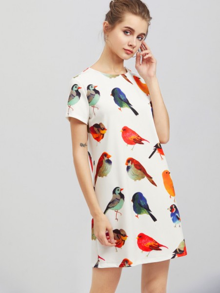 Kleid Mit Vogelmuster